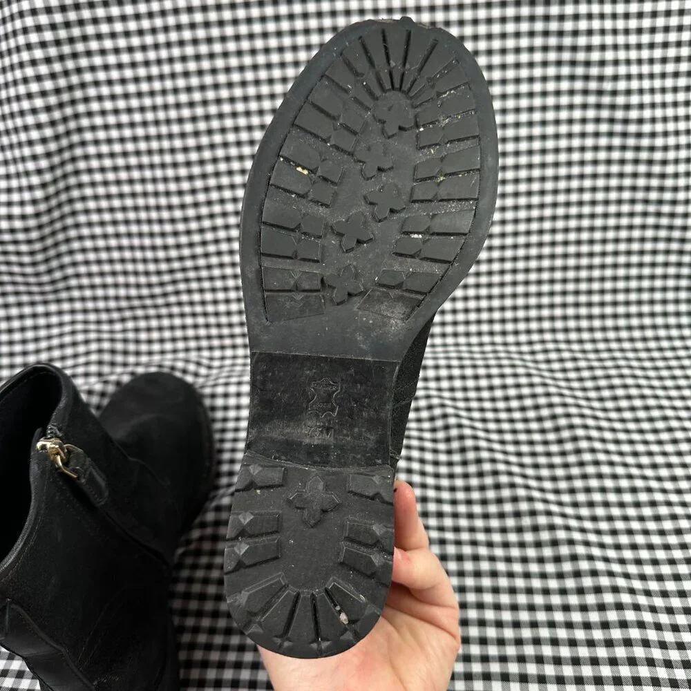 Tory Burch Simone Suede Leather Moto Ankle Bootie Side Zip Logo Black Womens 7.5